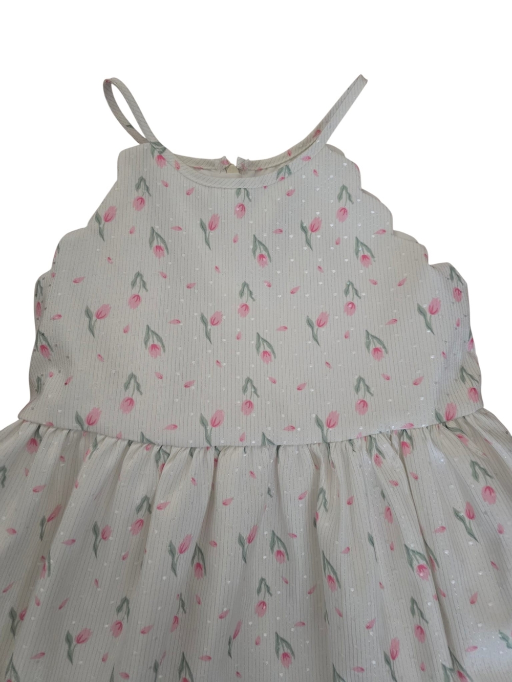 Rachel Zoe White Spotted Pink Floral Scallop-Hem Girls Dress - Picture 2 of 4